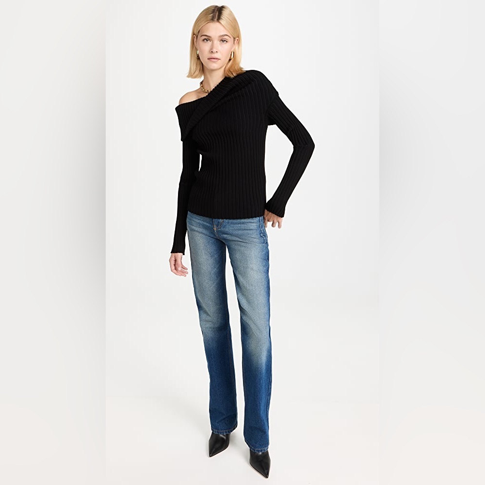 NWT $498 Tory Burch Off-the-shoulder ribbed stretch-jersey Sweater